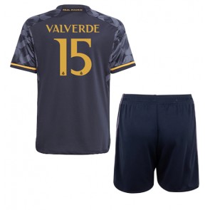 Real Madrid Federico Valverde #15 Replika Babytøj Udebanesæt Børn 2023-24 Kortærmet (+ Korte bukser)